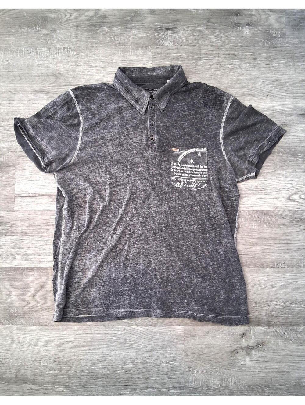 Guess Mens LG Distressed Charcoal Gray Distressed Casual Short Sleeve Polo Shirt